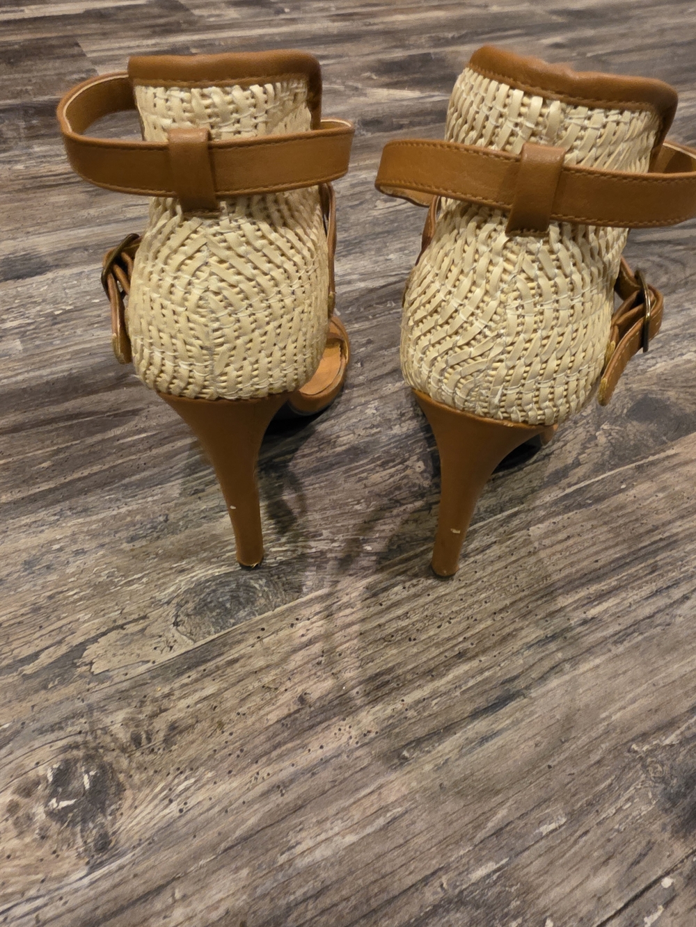 VENUS Tan Woven Ankle-Strap High Heel Sandals